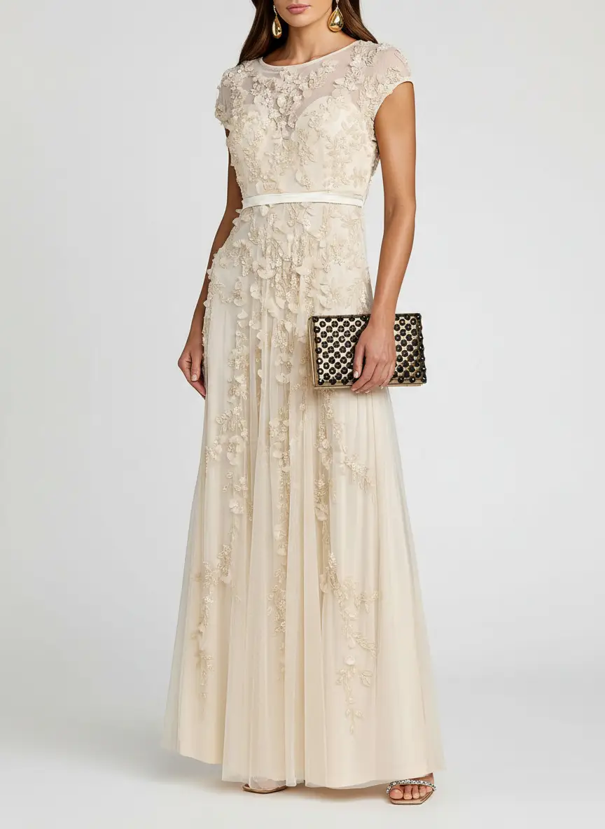 Mac Duggal Evening Floral-Embroidered Mesh Gown 5