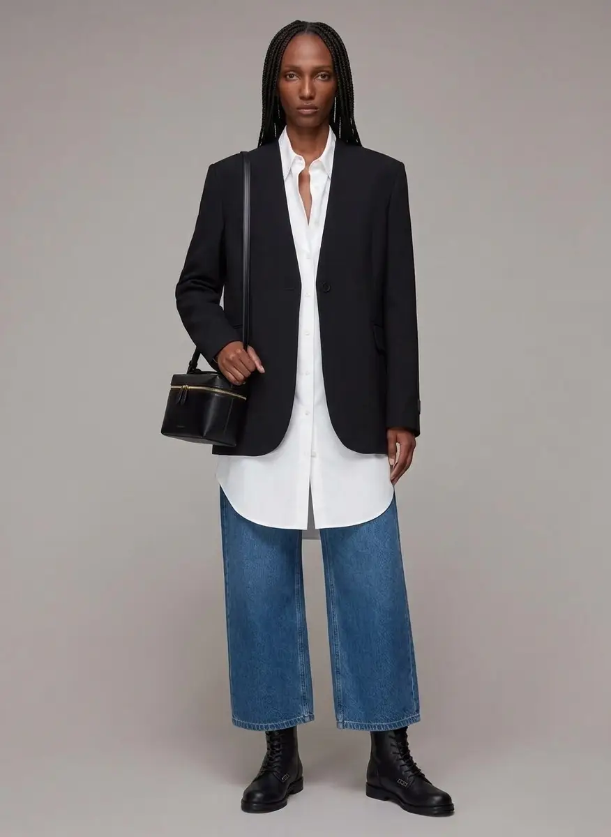 MM6 Black Collarless Tailoring Wool Blazer 8