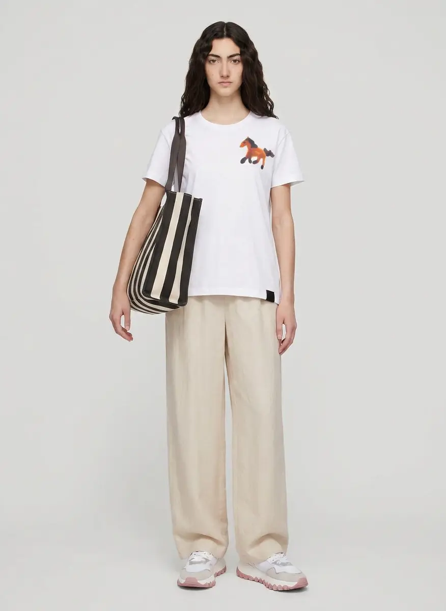 Stella McCartney White Watercolour Horse Cotton T-shirt 5