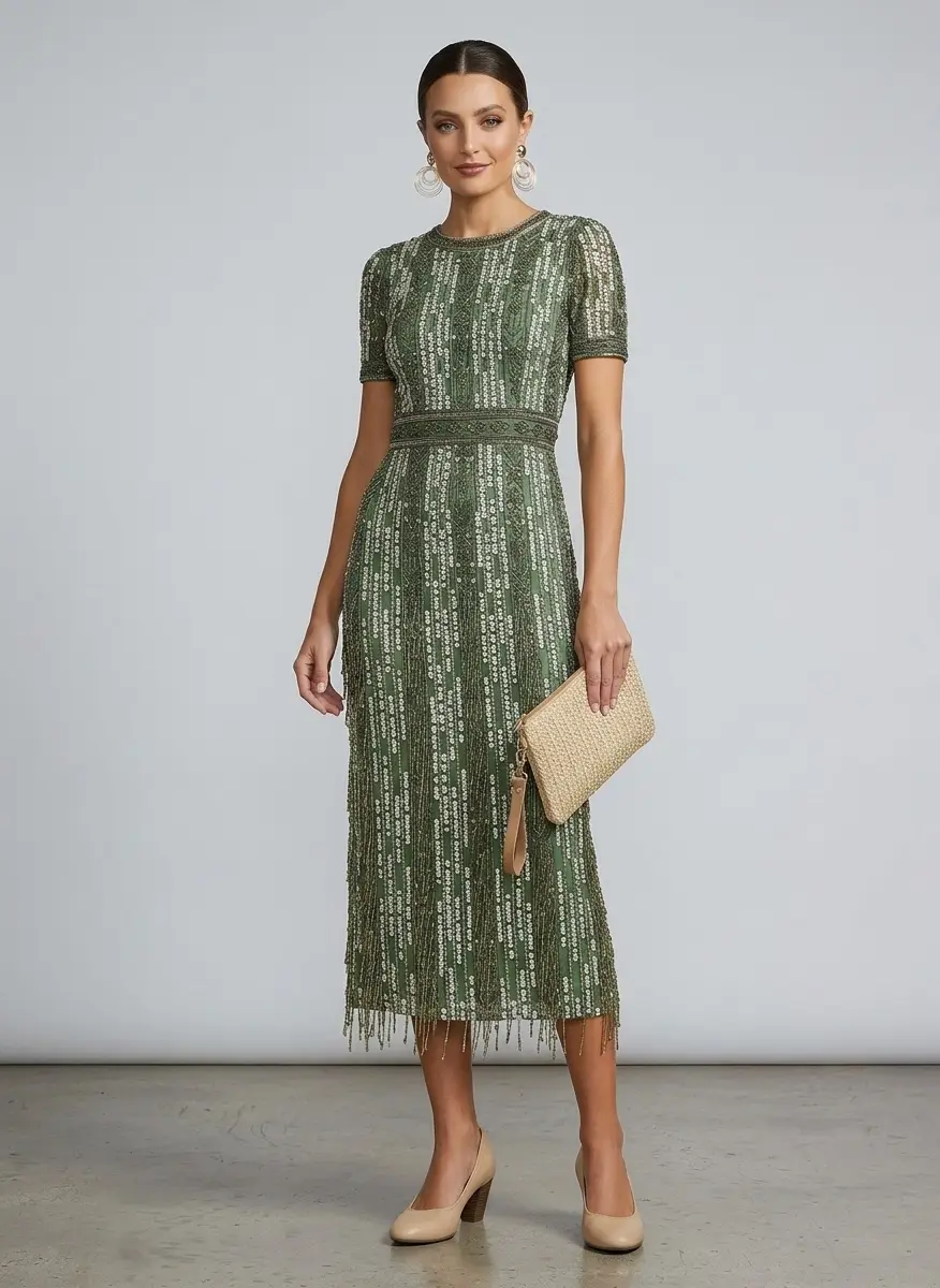 Mac Duggal Cocktail Geometric Beaded Midi-Dress 5