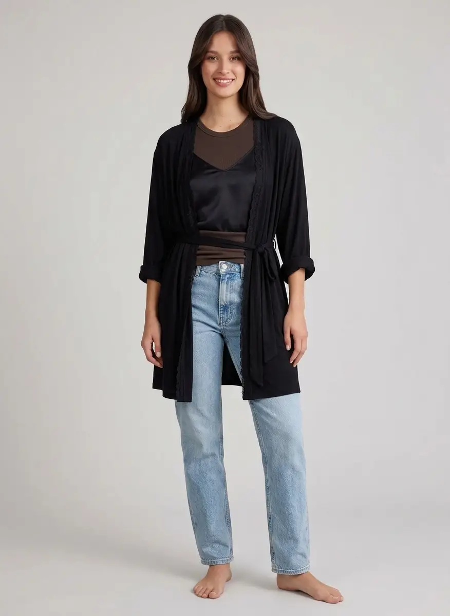 INC International Women's Lace-Trim Knit Wrap Robe, Exclusively at Macy's 6