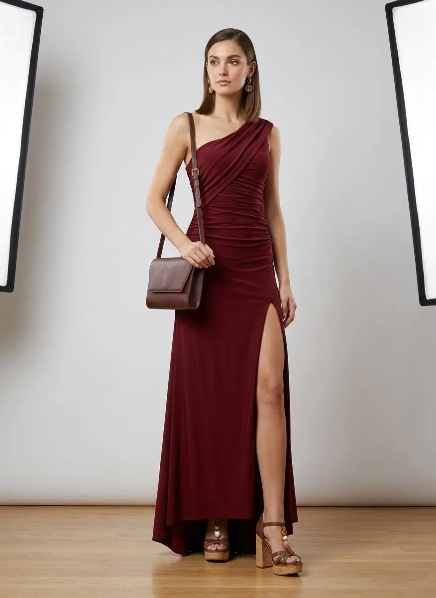 Sophisticated Wine One-Shoulder