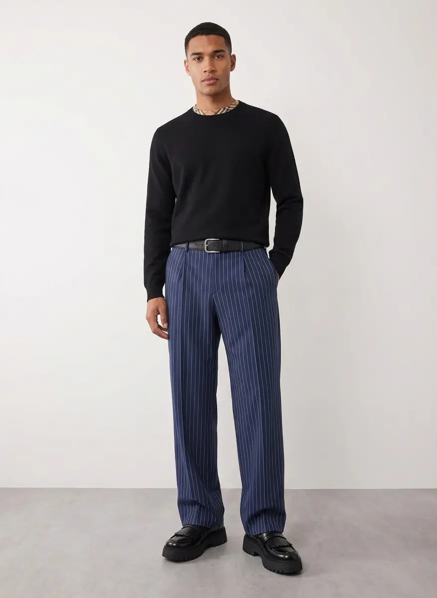 Burberry Black Check Trim Wool Sweater 5