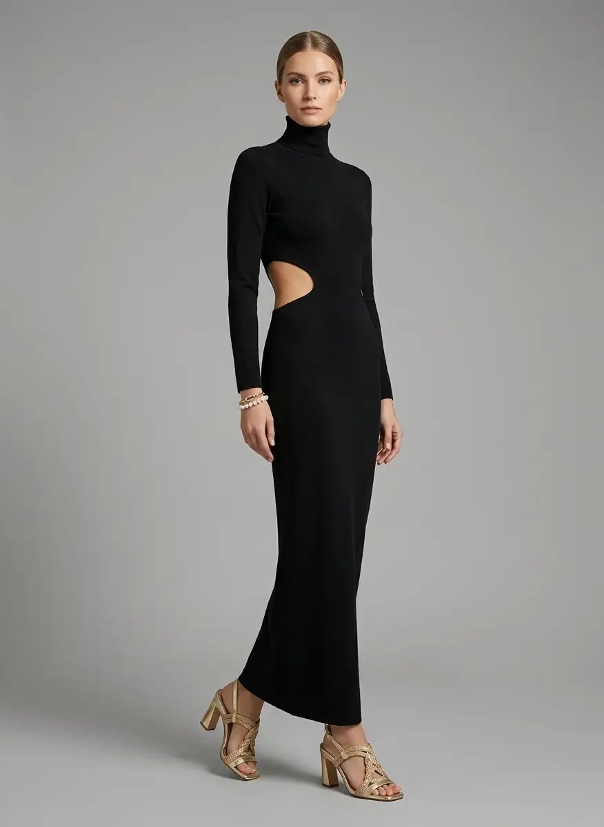 SOLACE LONDON Solace London - Elegant Black Dress with Side Openings 3