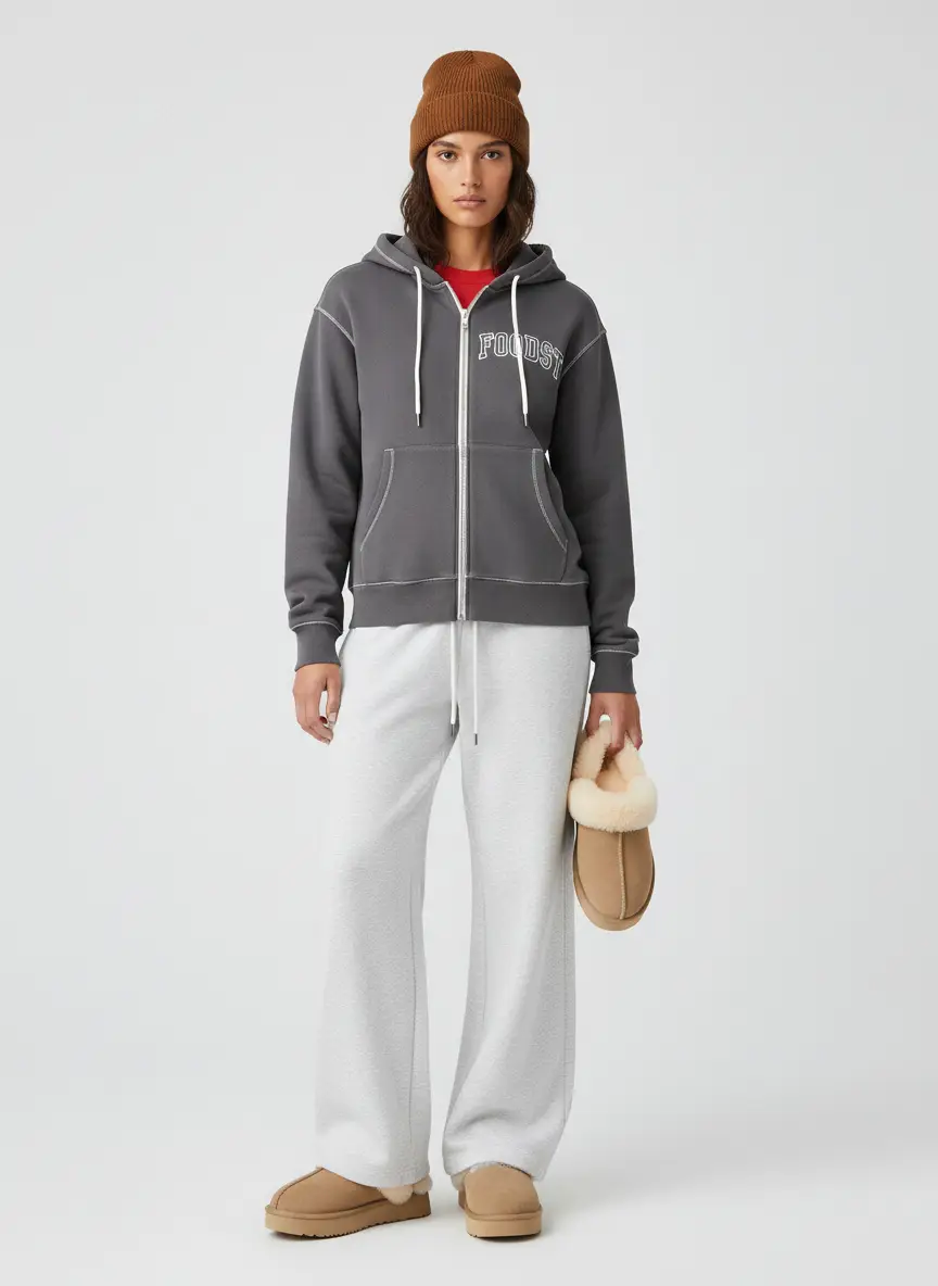 SKIMS Gray Cotton Fleece Oversized Double Waist Sweatpants 5