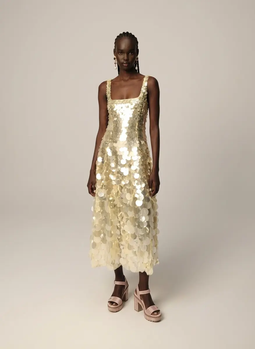 arrange sequin dress Pink Sequins for Women | Center of Attention | Size L | Ellae Lisque Make This Summer An Ibiza Summer Wherever You Go With This Statement Piece. ARRANGE ARRANGE Curve embellished disc