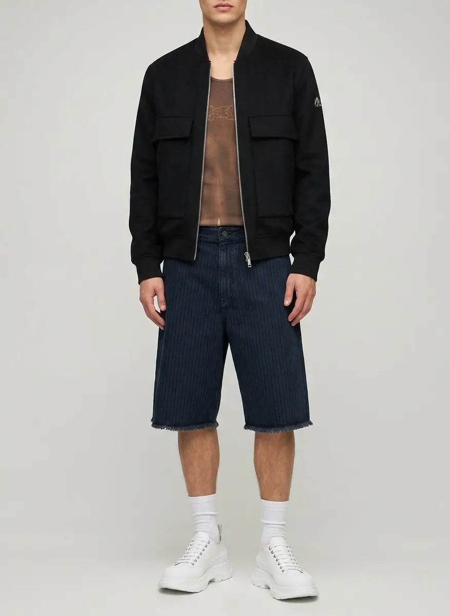 Solid Homme Black Stripe Denim Bermuda Shorts 5