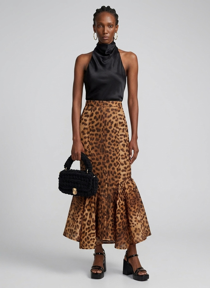 Shop Crush Leopard-Print Paneled Maxi Skirt on Sale at BeyondStyle