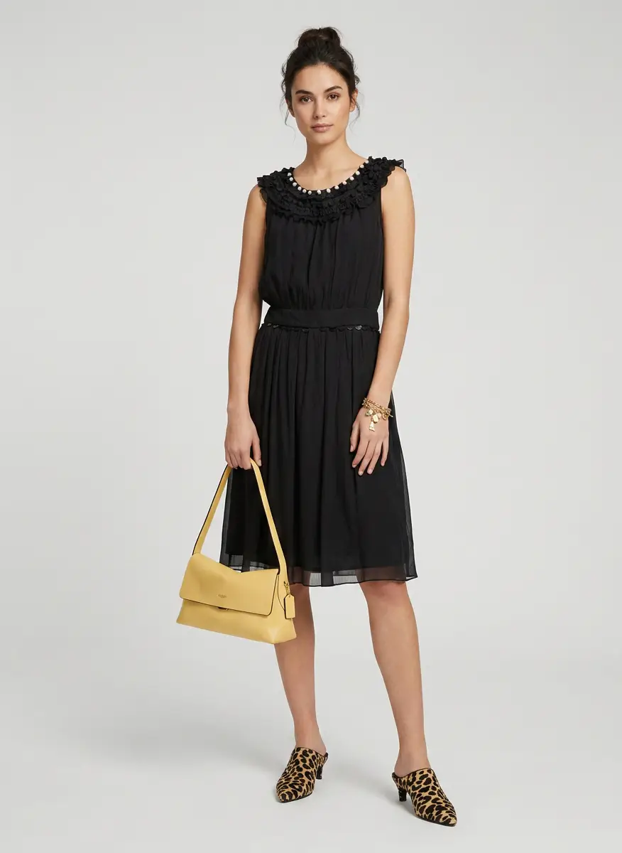 Moschino Moschino Cheap and Chic Vintage Black Metal Embellished Neck Silk Midi Dress M 8