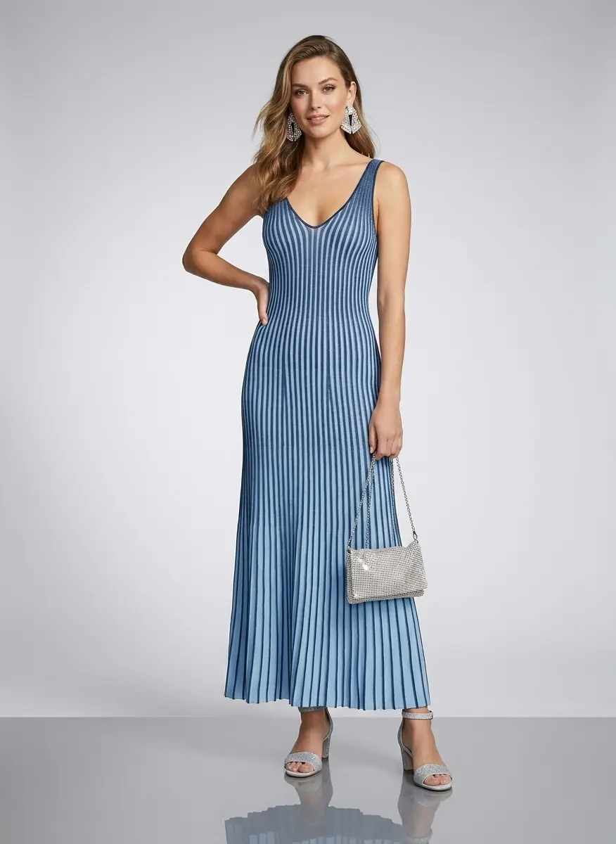staud claretta backless pleated rib-knit dress STAUD Claretta Rib-Knit Maxi Dress