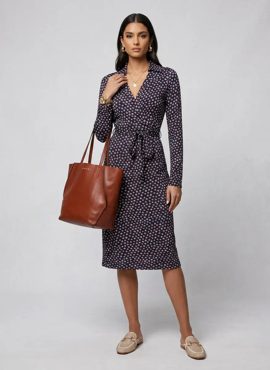 Diane von Furstenberg Diane Von Furstenberg Navy Blue Pirouette Dot Print Silk Jersey Cybil Wrap Dress M 7