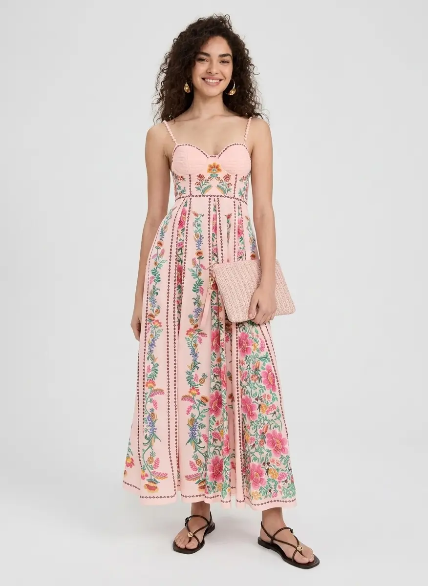 farm rio delicate garden ruched maxi dress Farm Rio Tropical Porcelain Off-White Maxi Dress