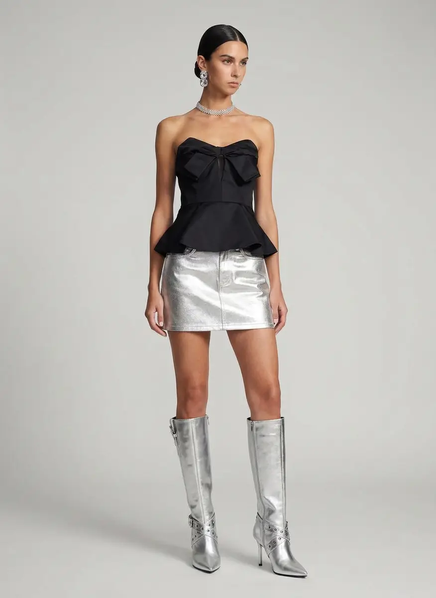 FRAME Frame Silver Coated Denim Mini Skirt S 6