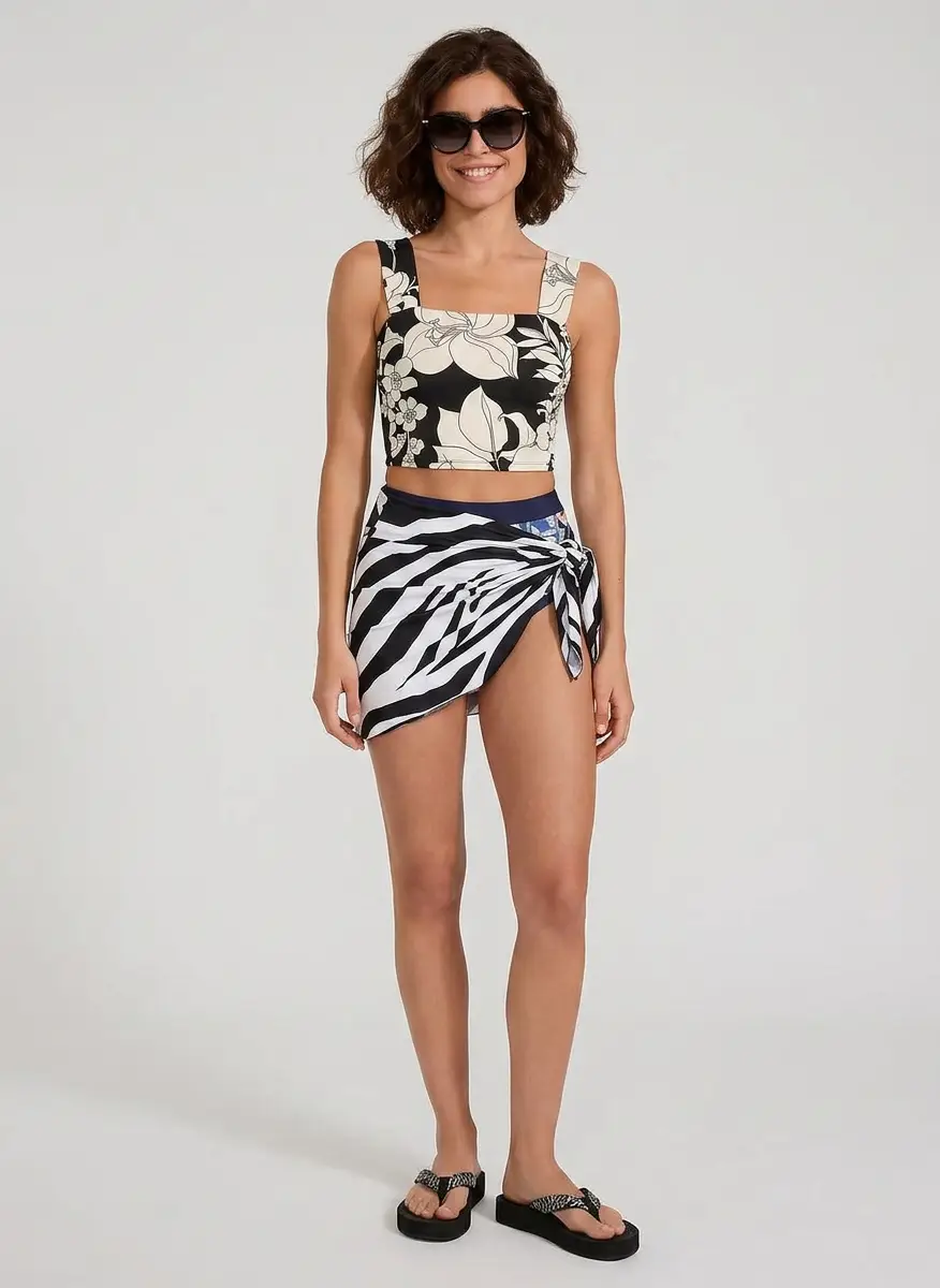 Balmain Black & White Tie Sarong Cover-Up Skirt 5