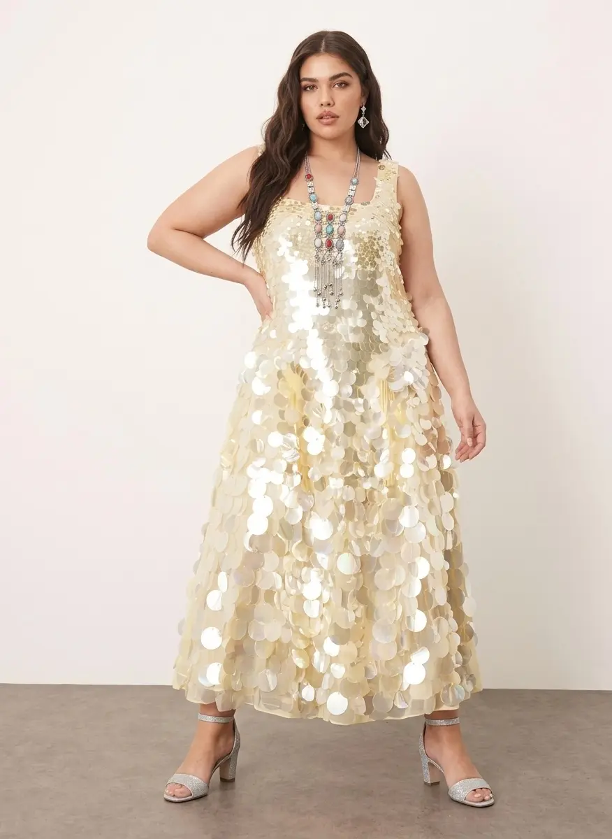 arrange embellished disc sequin square neck full skirt midi dress ARRANGE Curve in lemon - Dresses & Skirts - Free Shipping making it a versatile addition to any womans wardrobe ASOS EDITION embellished disc sequin