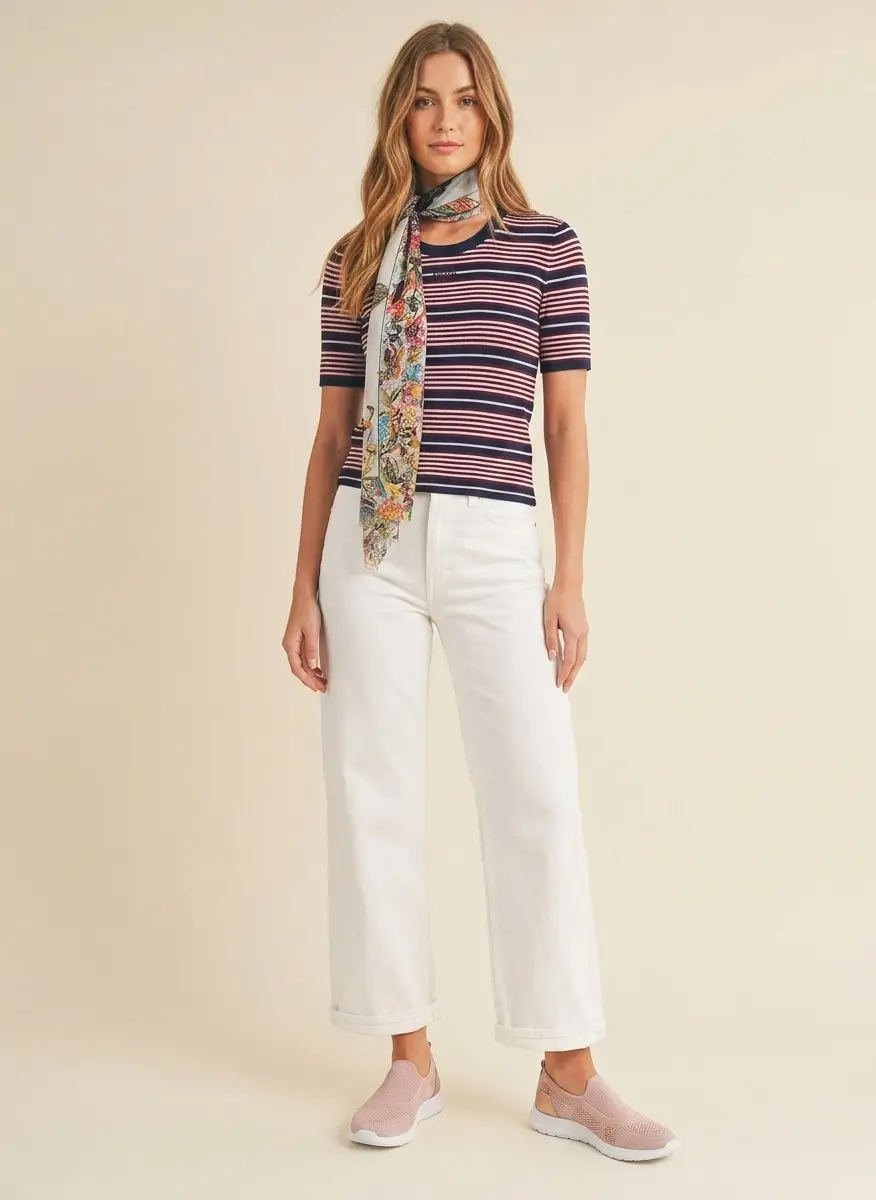Prada Short-Sleeved Striped Cotton Sweater 7