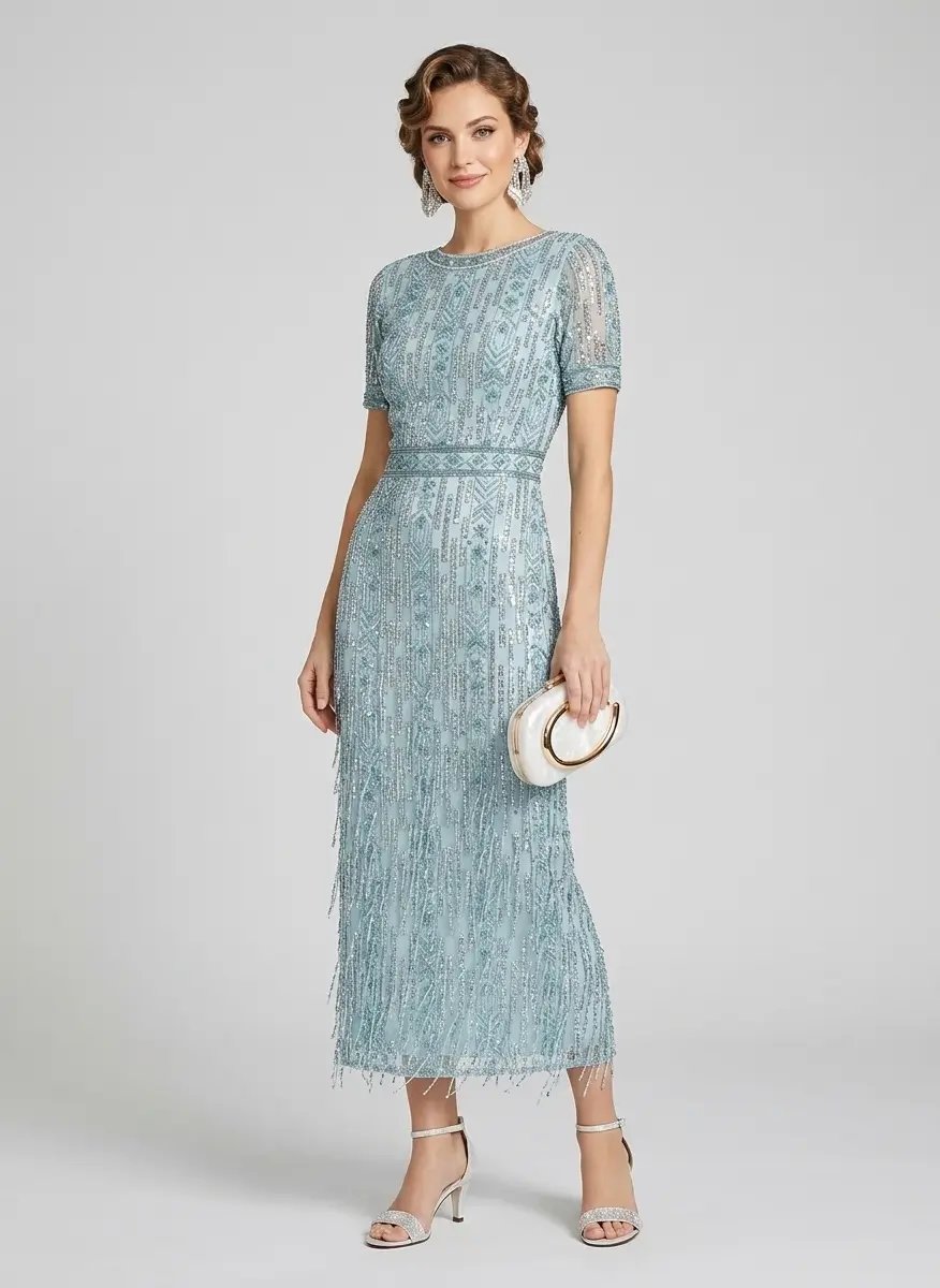 Mac Duggal Cocktail Geometric Beaded Midi-Dress 6
