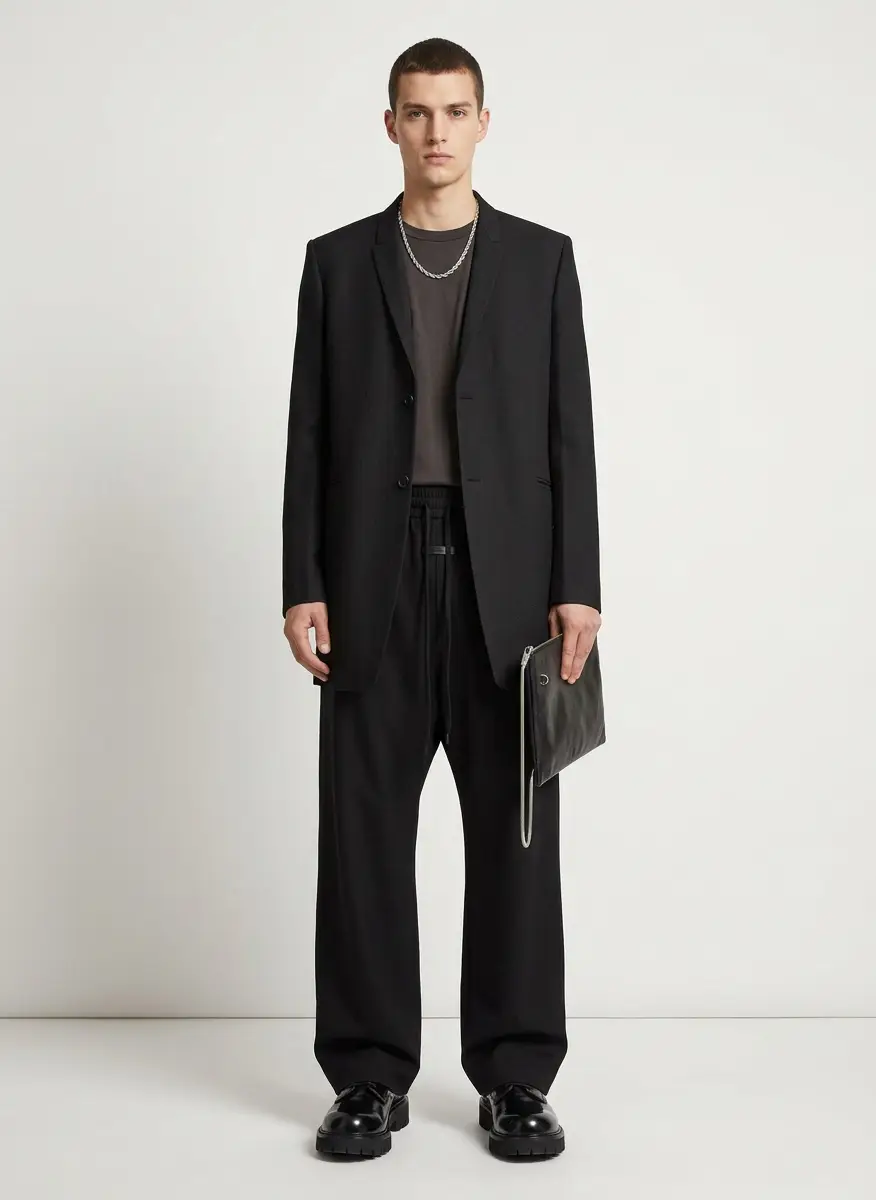 Fear of god Black Double Weave Wool Wide Leg Drawstring Trousers 5