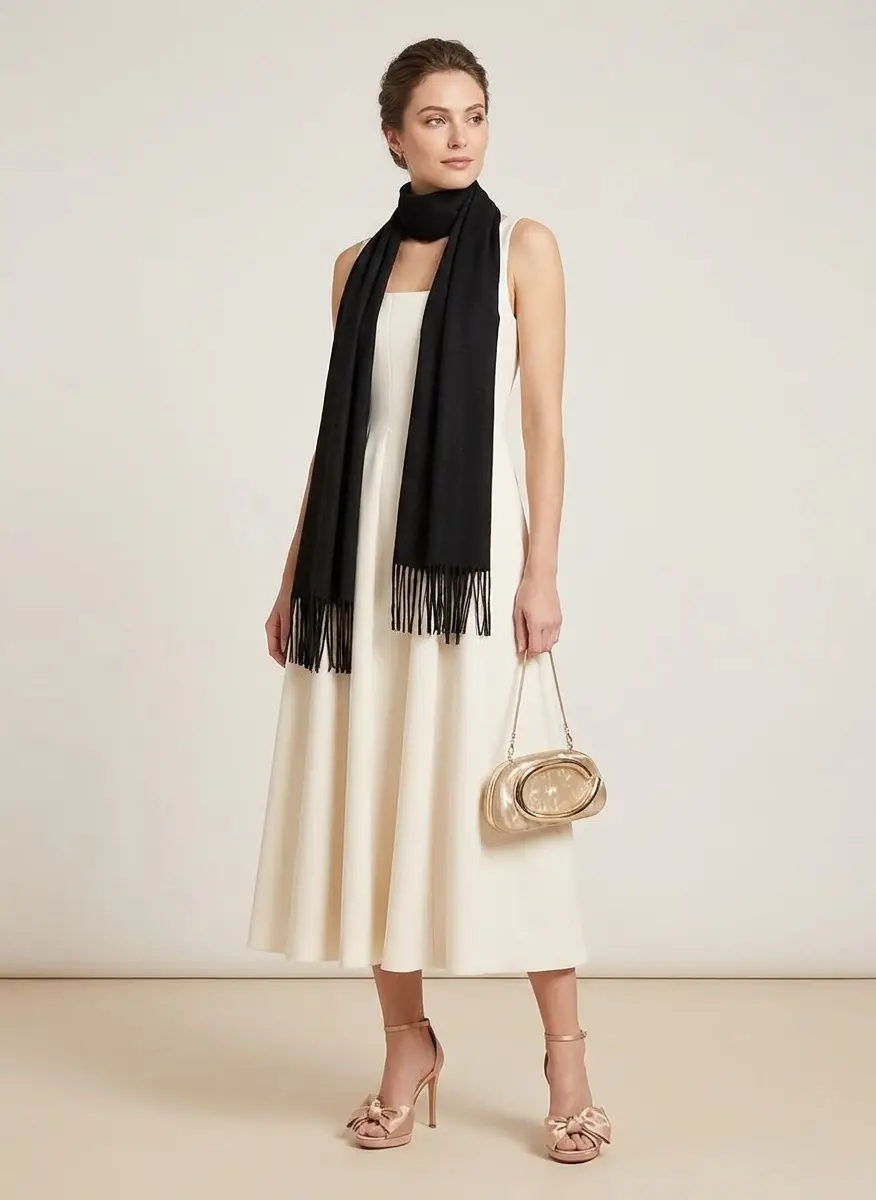 Sofia Cashmere Fringed Cashmere Evening Wrap 8