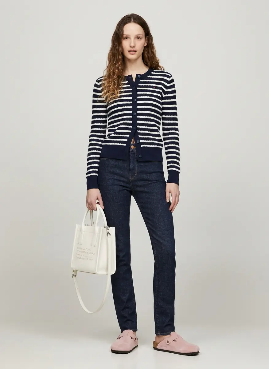 Tommy Hilfiger Tommy Hilfiger Women's Cable Knit Crew Neck Cardigan Sweater Long Sleeve Button Down Sweater 7