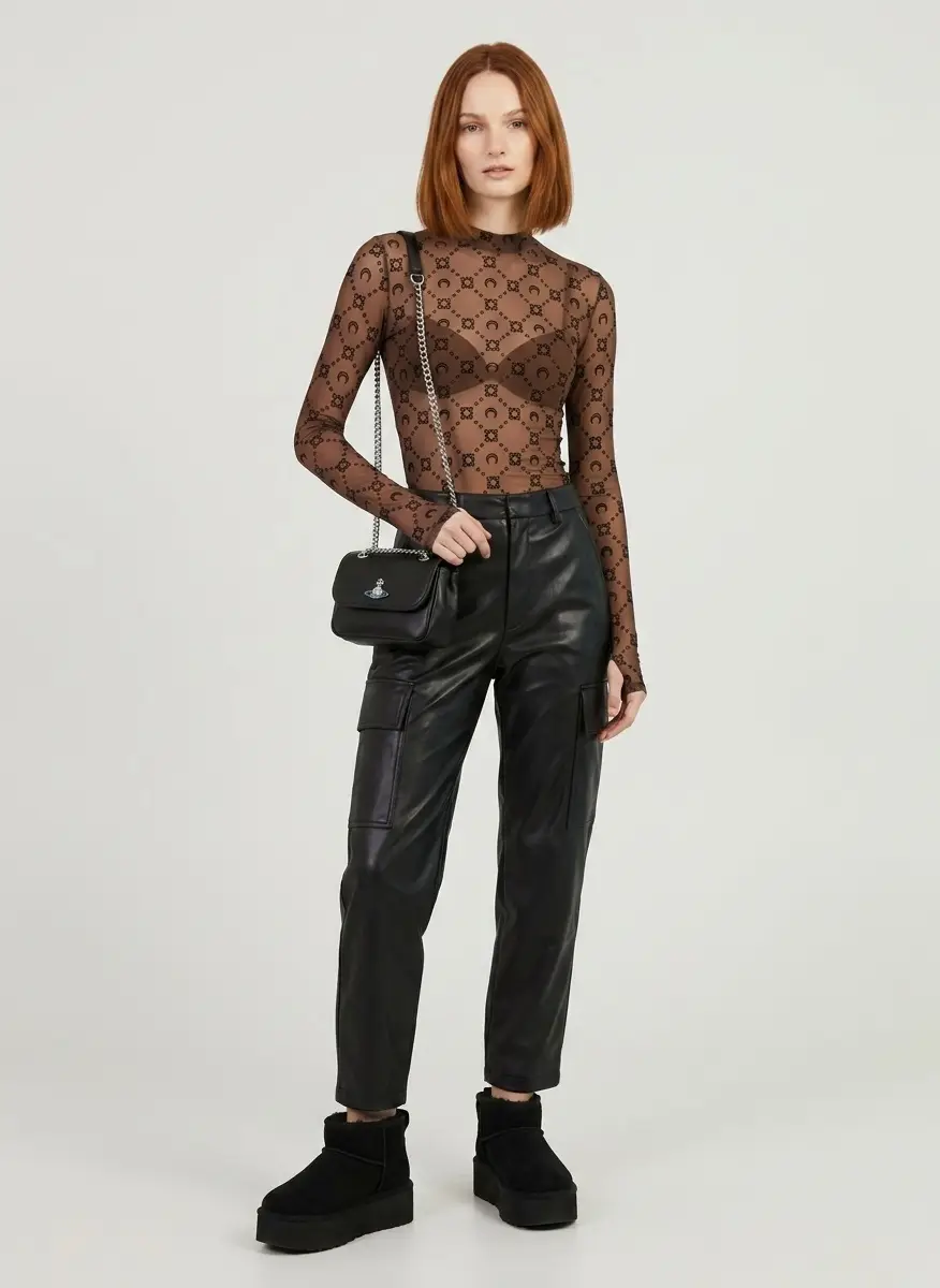 MARINE SERRE SSENSE Exclusive Brown Moonogram Flock LS Highneck Top 8