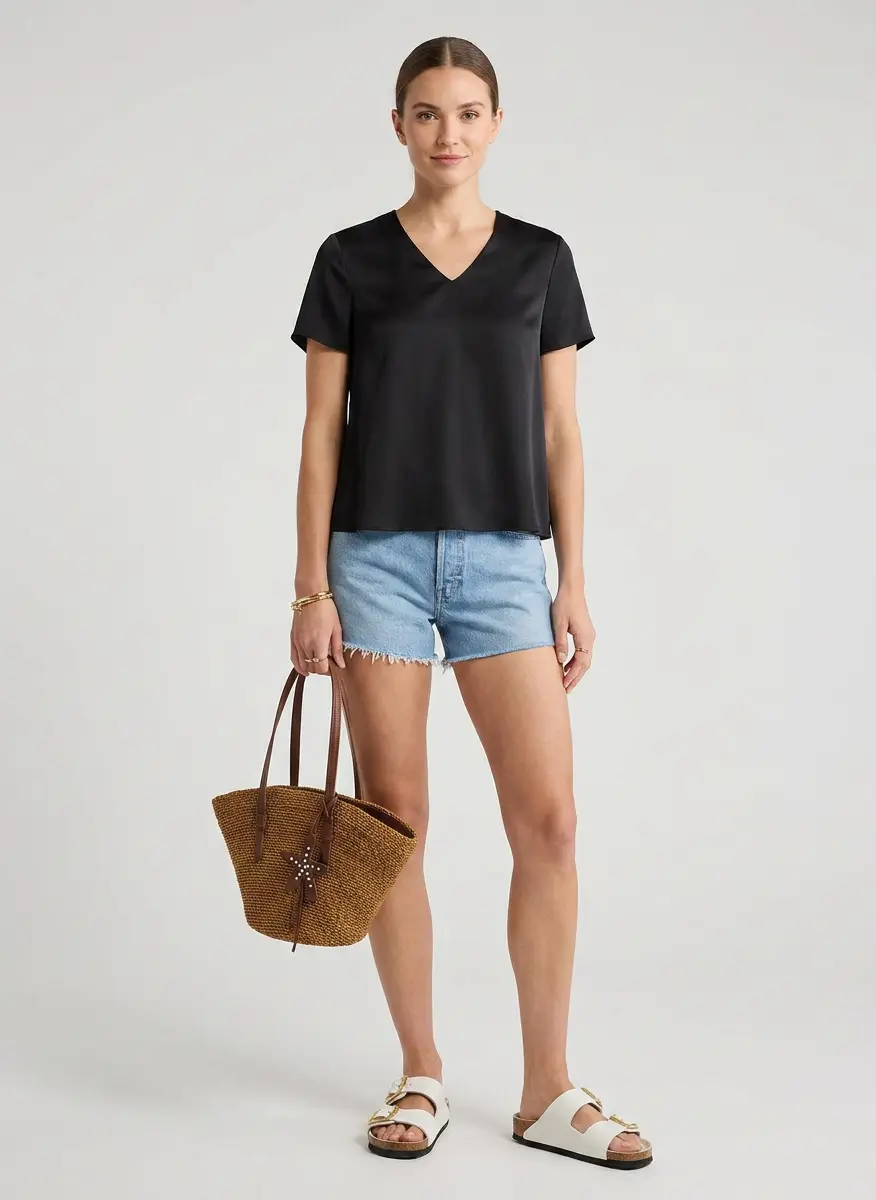 Theory Minimal V-Neck Silk T-Shirt 5