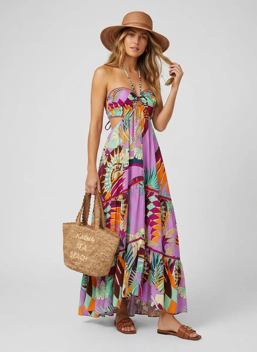 Camilla Gathered printed silk cutout maxi dress 8
