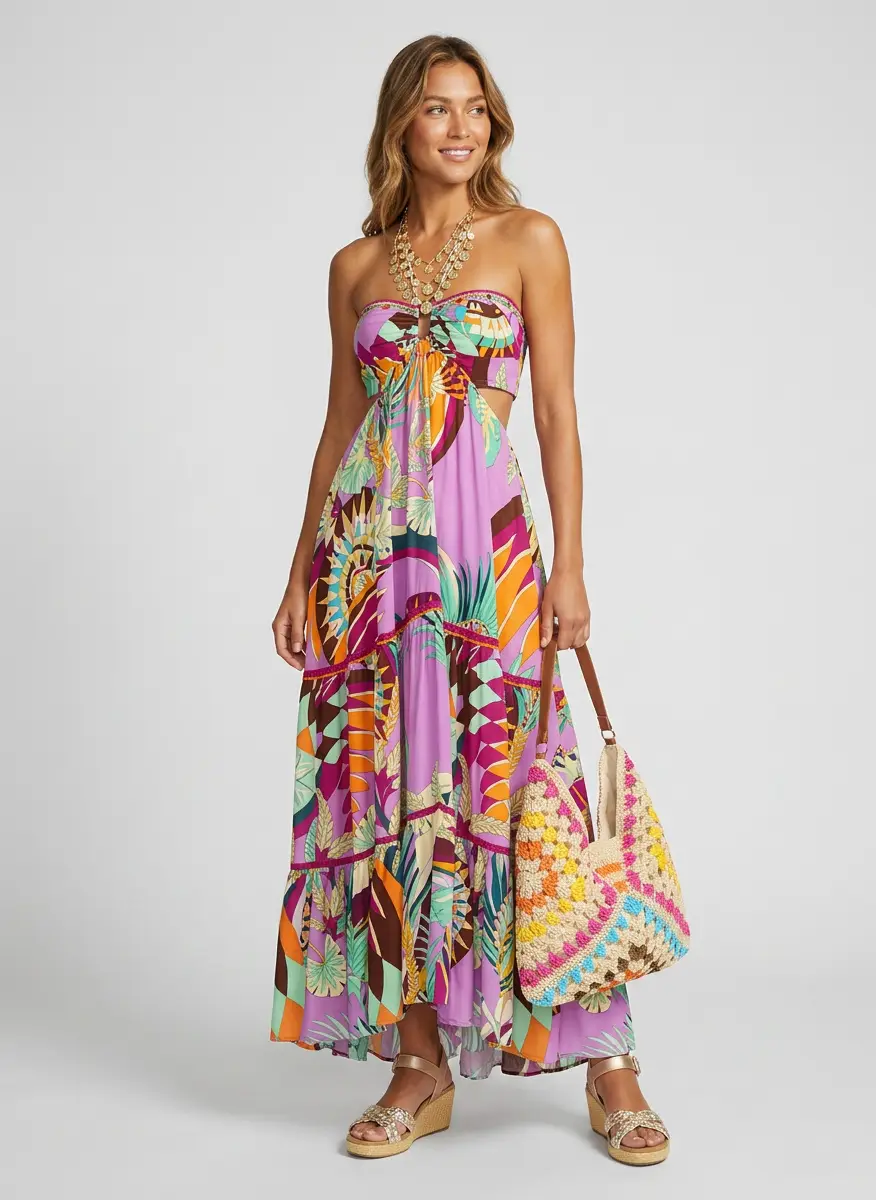 Camilla Gathered printed silk cutout maxi dress 6