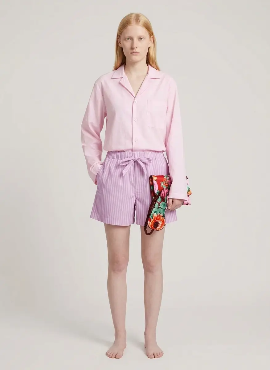 Tekla Pink Poplin Pyjama Shorts 5