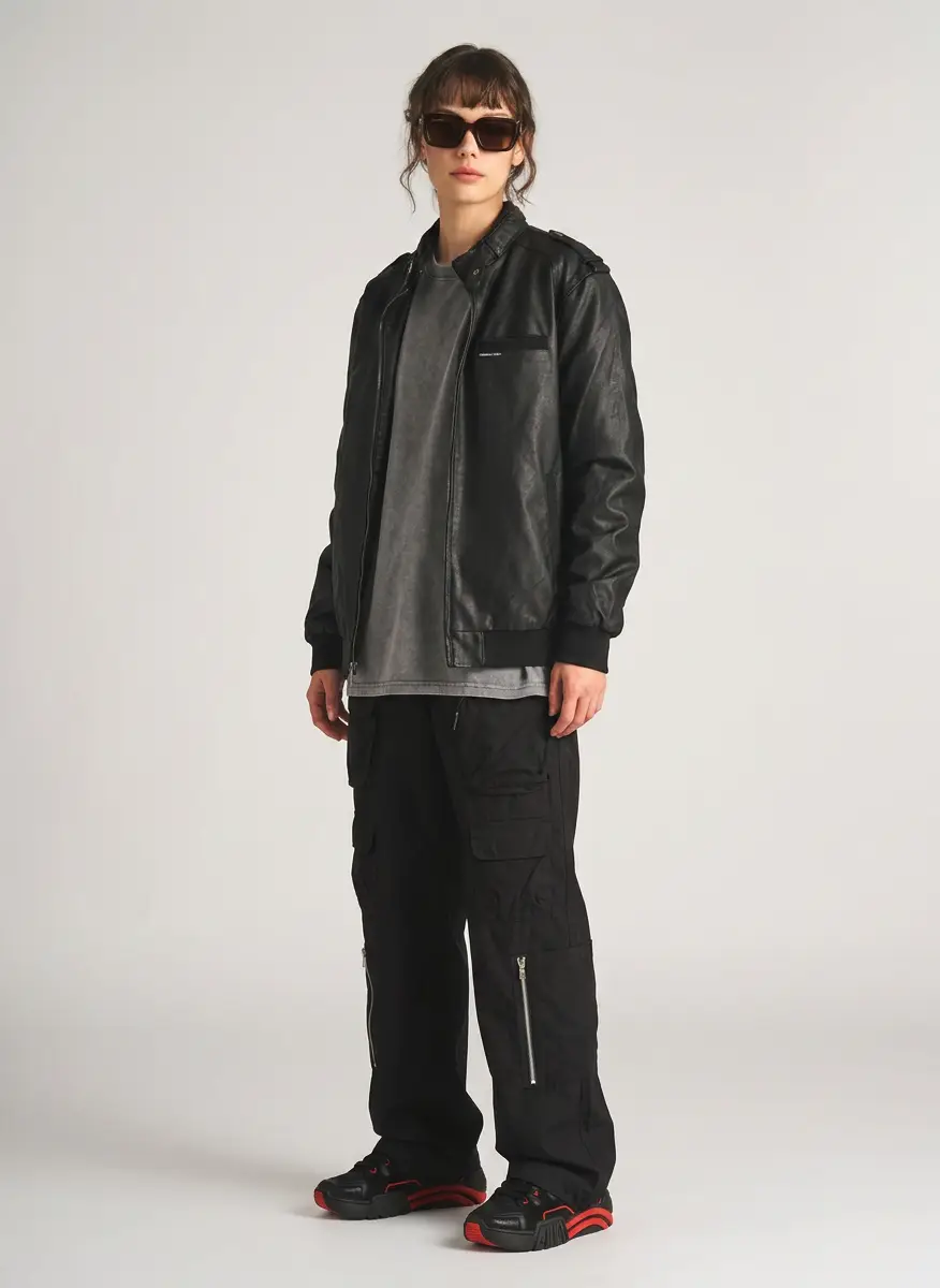 Members Only Women's Faux Leather Iconic Racer Oversized Jacket 8