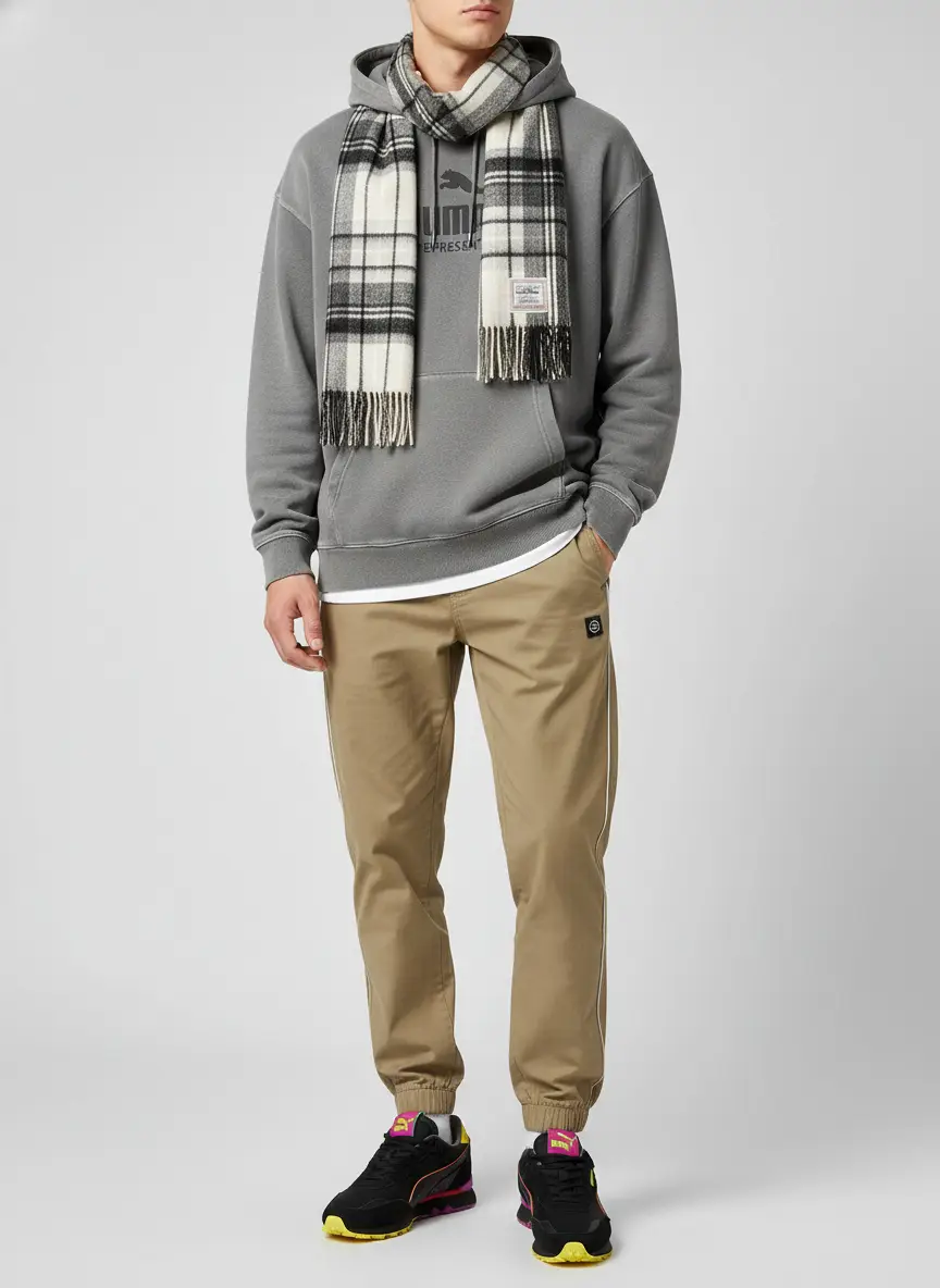 Heritage Heritage Traditions- Black/ White Check Brushed Wool Scarf 2
