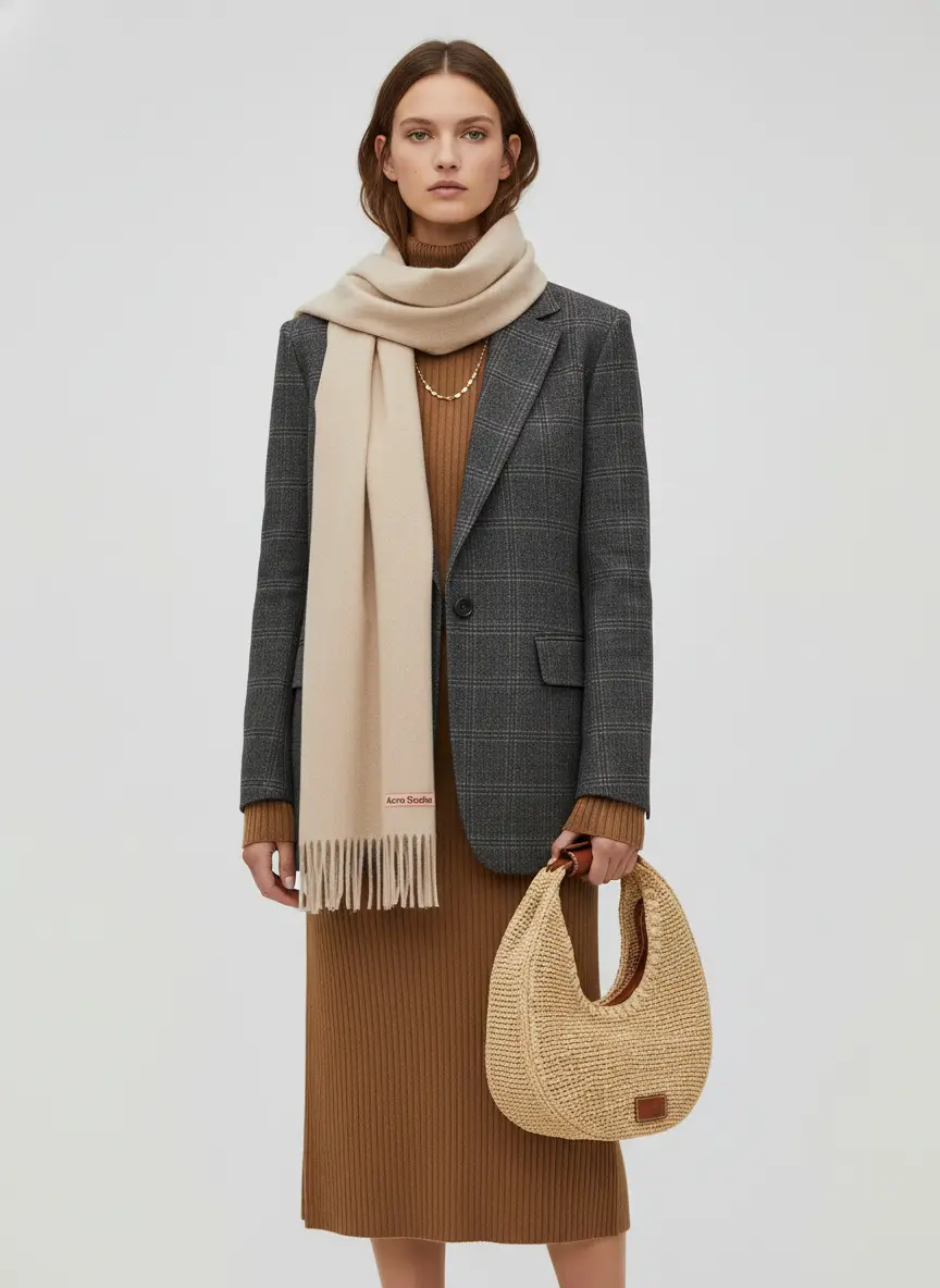 Acne Studios Beige Fringe Wool Skinny Scarf 3