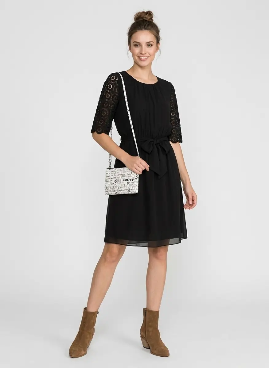 Moschino Moschino Cheap and Chic Black Silk & Lace Sleeve Midi Dress M 8