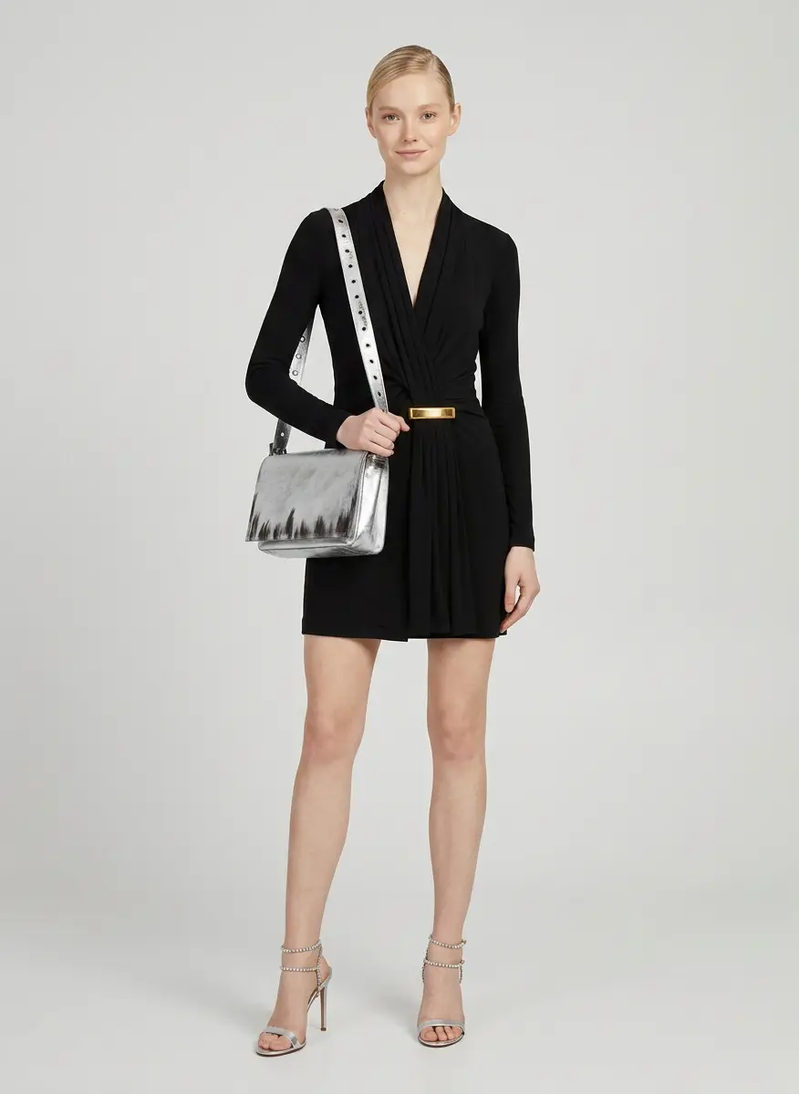 Tom Ford Black V-Neck Long Sleeve Cocktail Minidress 6