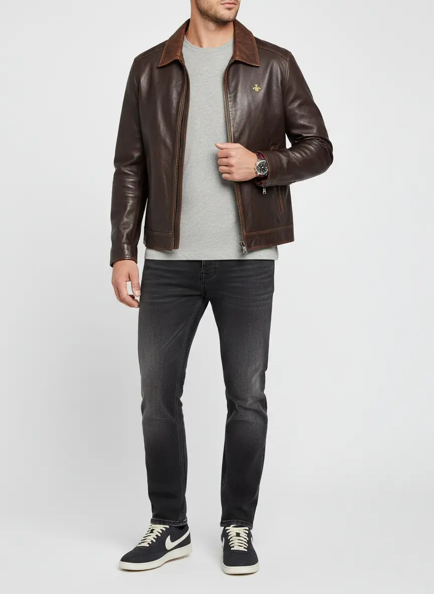 BGSD Men's Men Brandon Leather Bomber Jacket 7