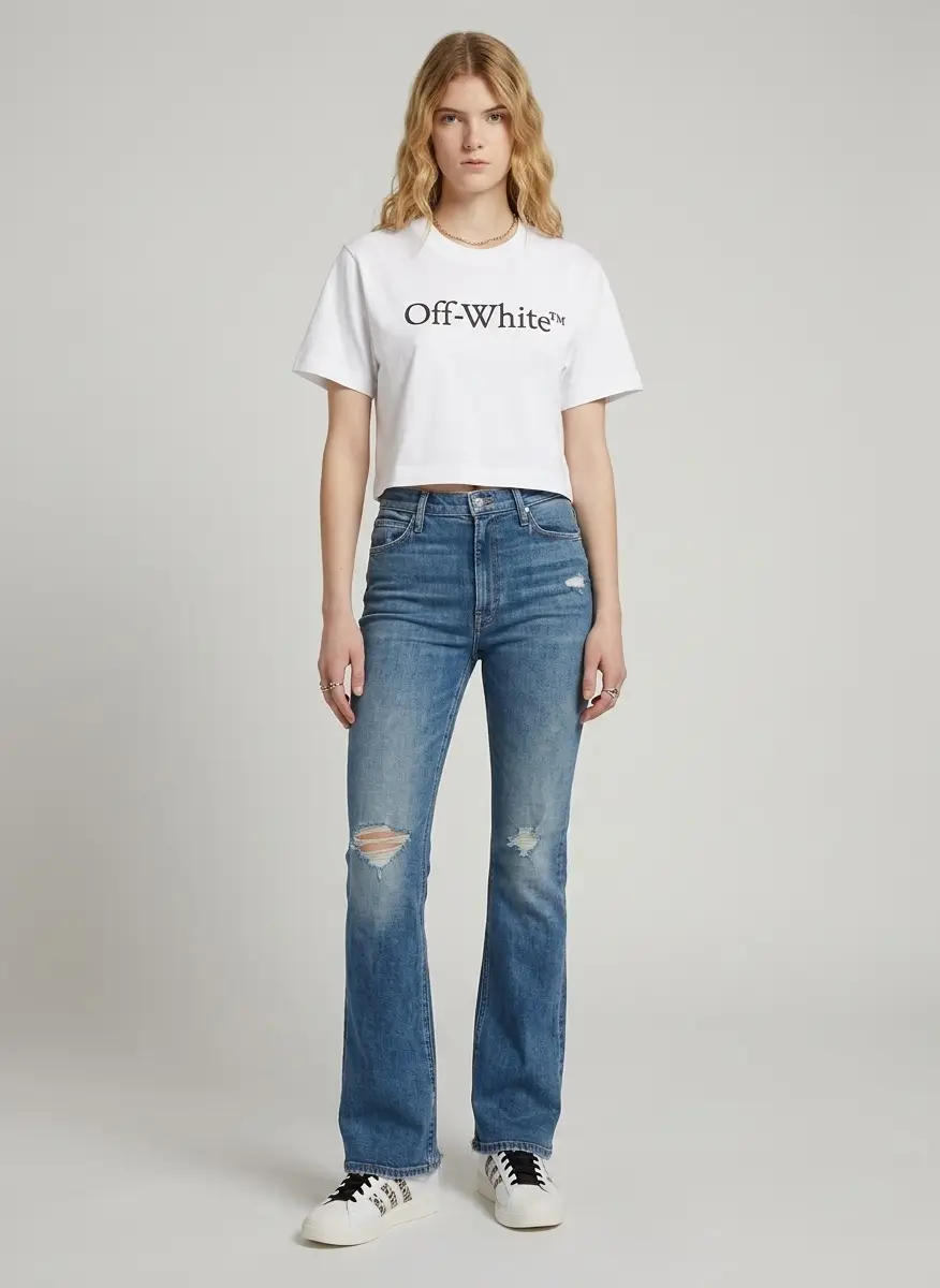 Off-White White Big Logo Bookish Crop T-shirt 8