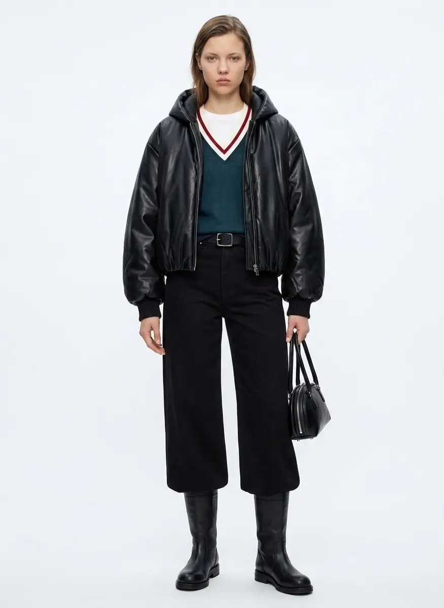 Acne Studios Black Hooded Faux-Leather Jacket 5