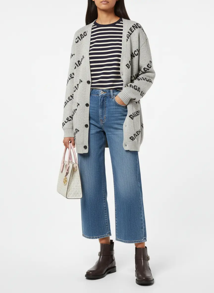 Balenciaga Balenciaga Grey Logo All Over Wool Knit Cardigan M 7