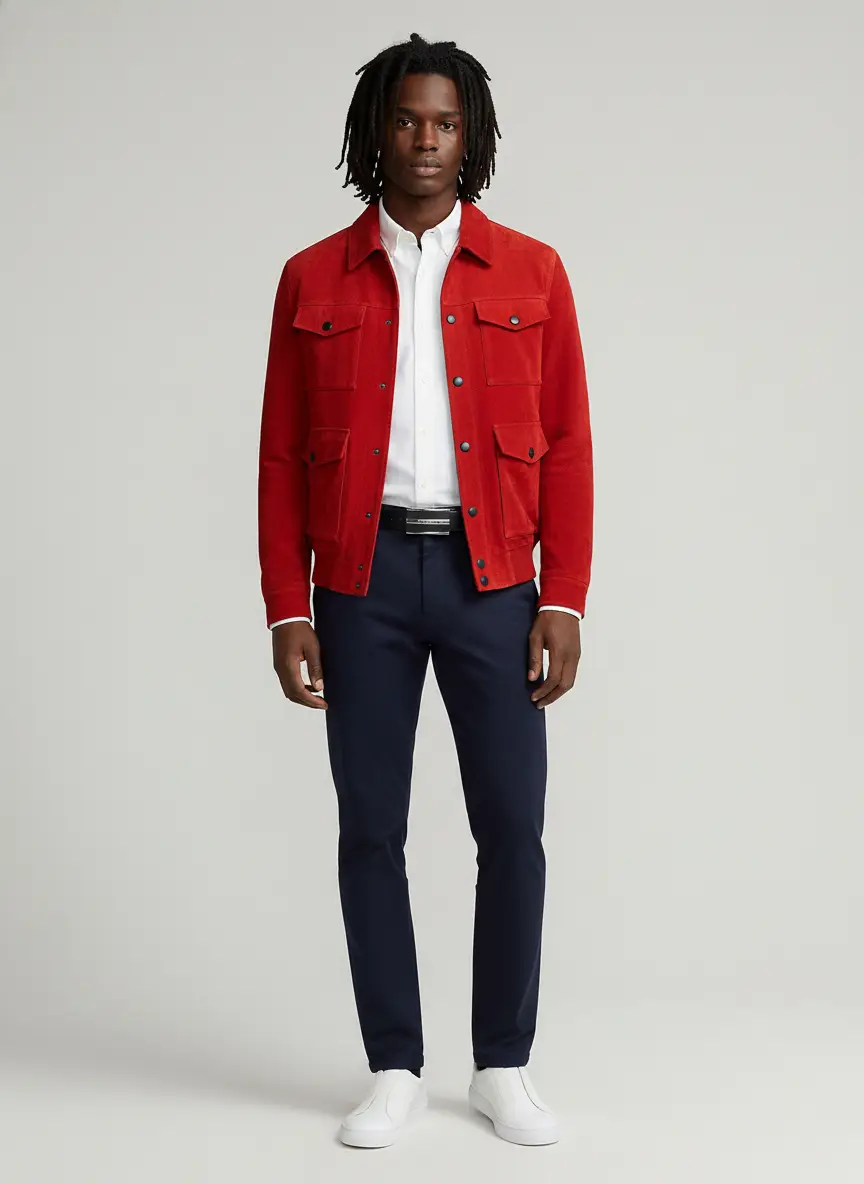 Ernest W. Baker Red Military Suede Bomber Jacket 5