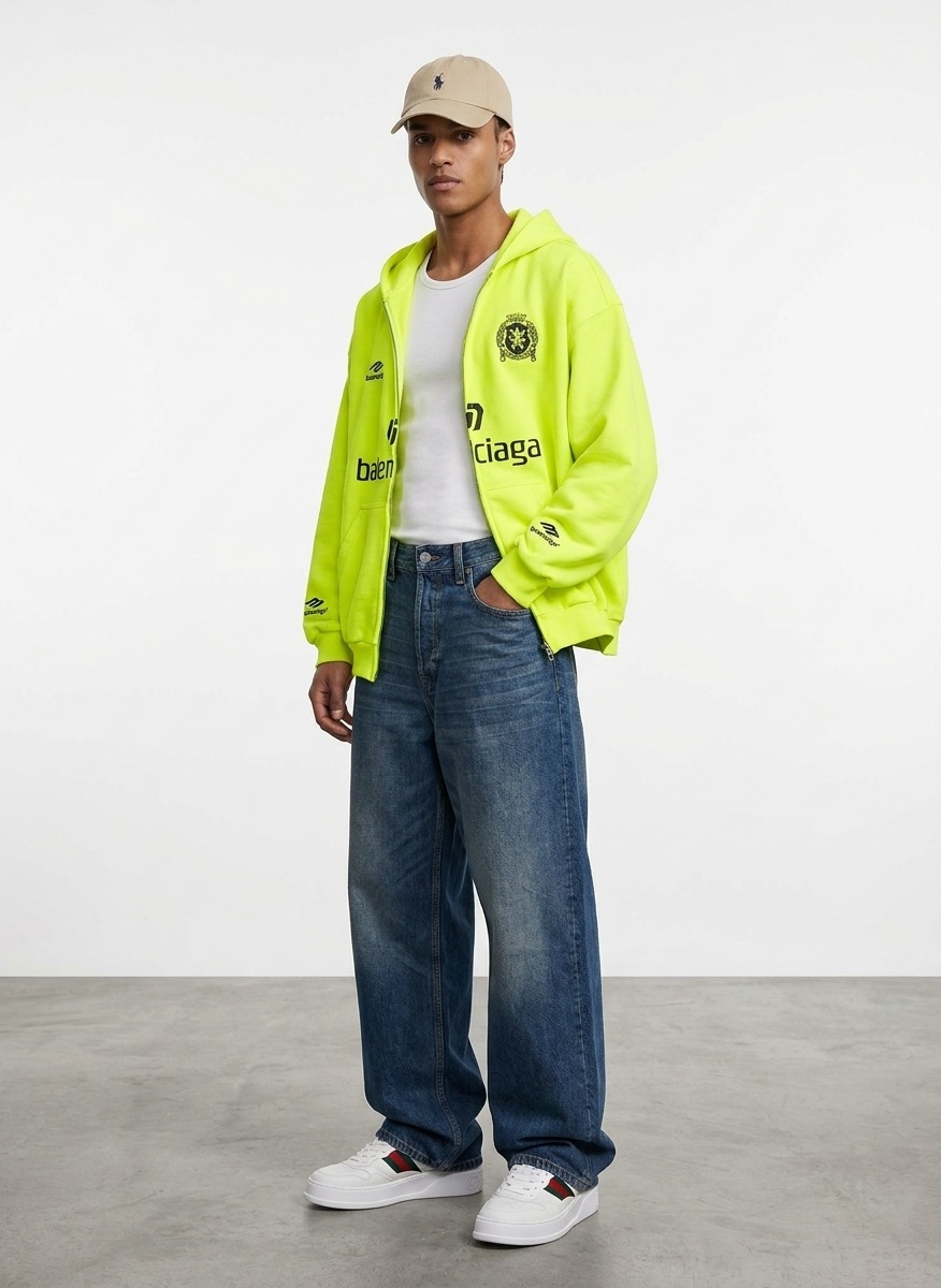 Balenciaga Paris Soccer Medium Fit Zip-Up Hoodie - Free Shipping