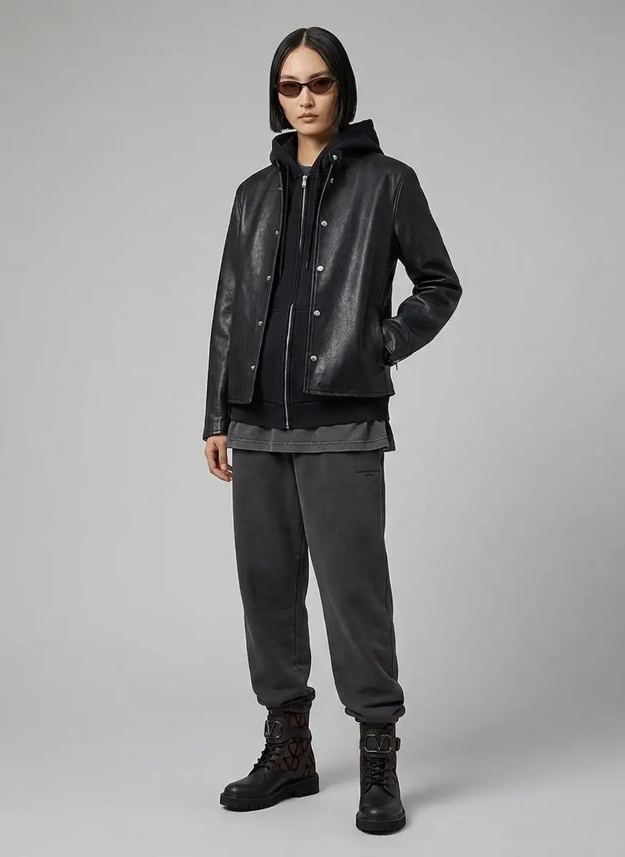 Alexander Wang Black Glossy Leather Moto Jacket 4