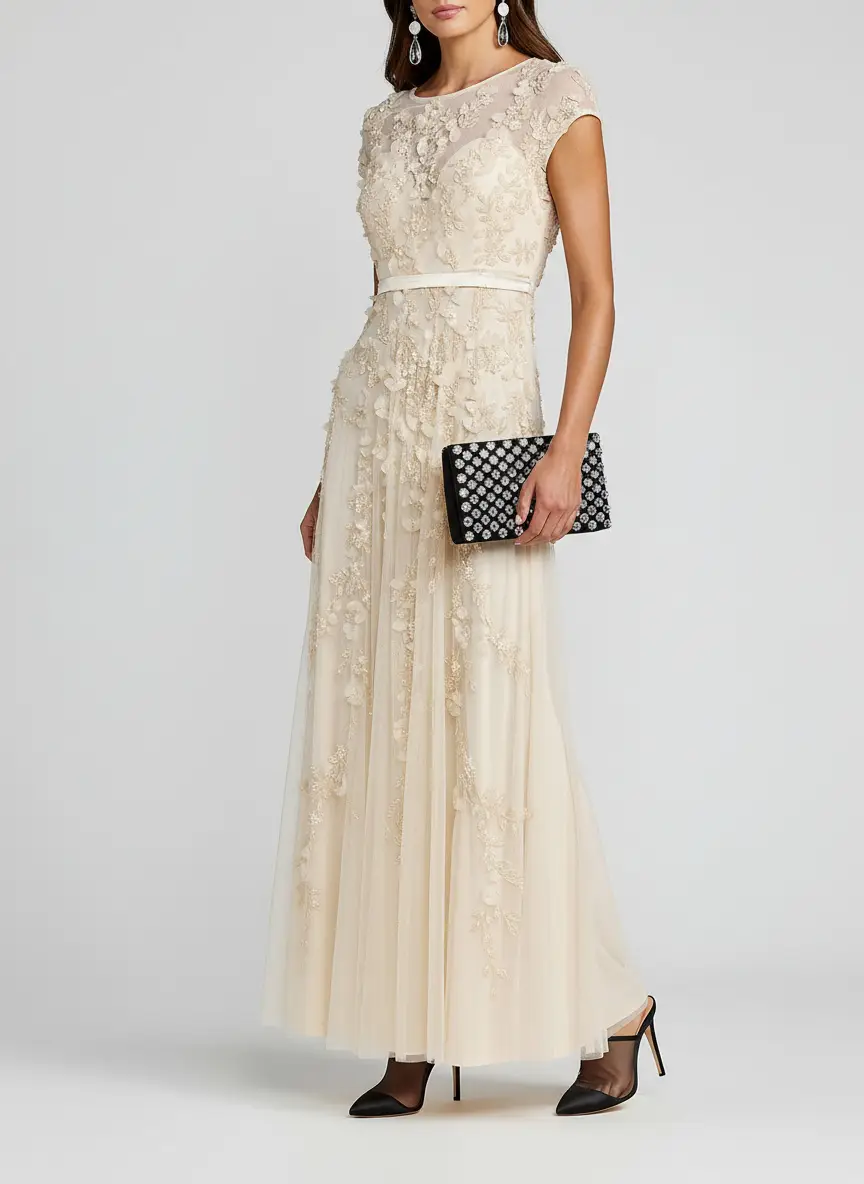 Mac Duggal Evening Floral-Embroidered Mesh Gown 4