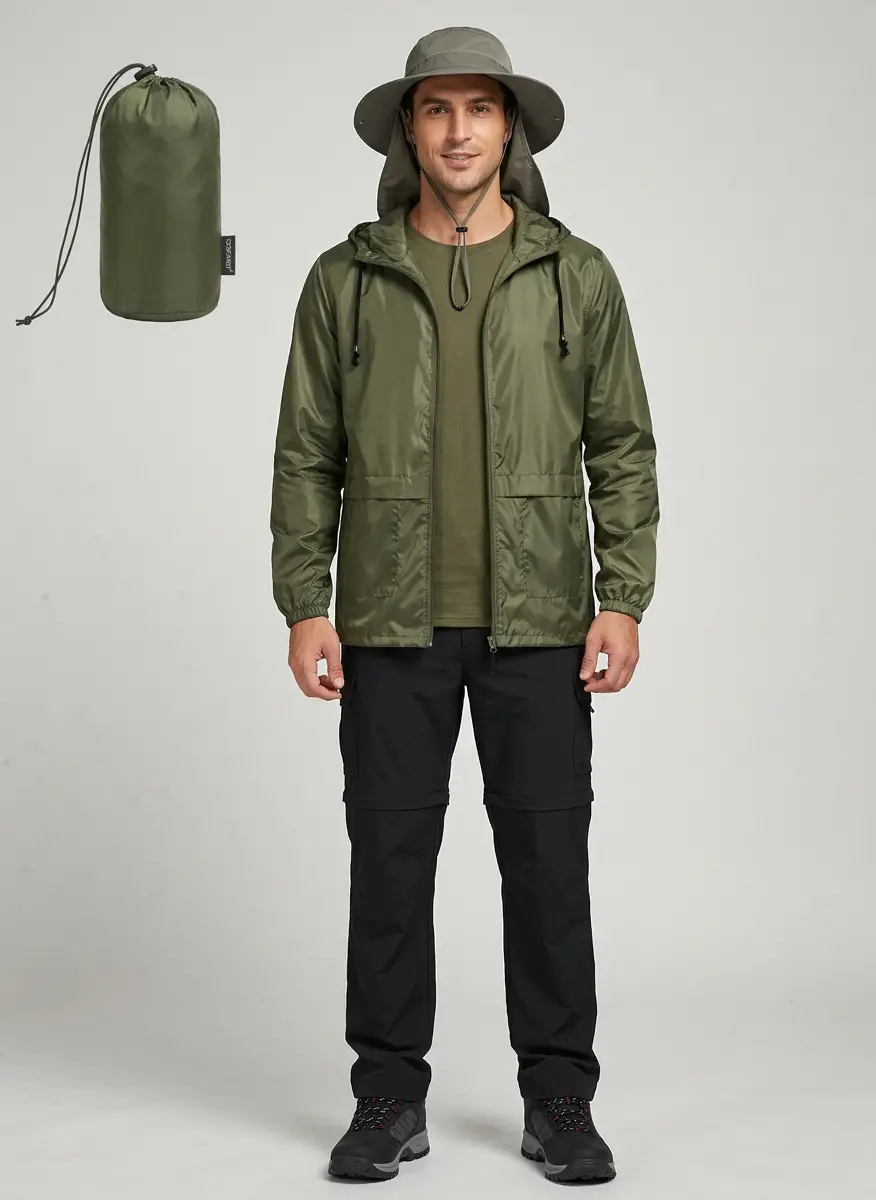 COOFANDY COOFANDY Mens Packable Rain Jacket Lightweight Waterproof Raincoat with Hood Outdoor Rain Gear Travel Hiking Cycling 8