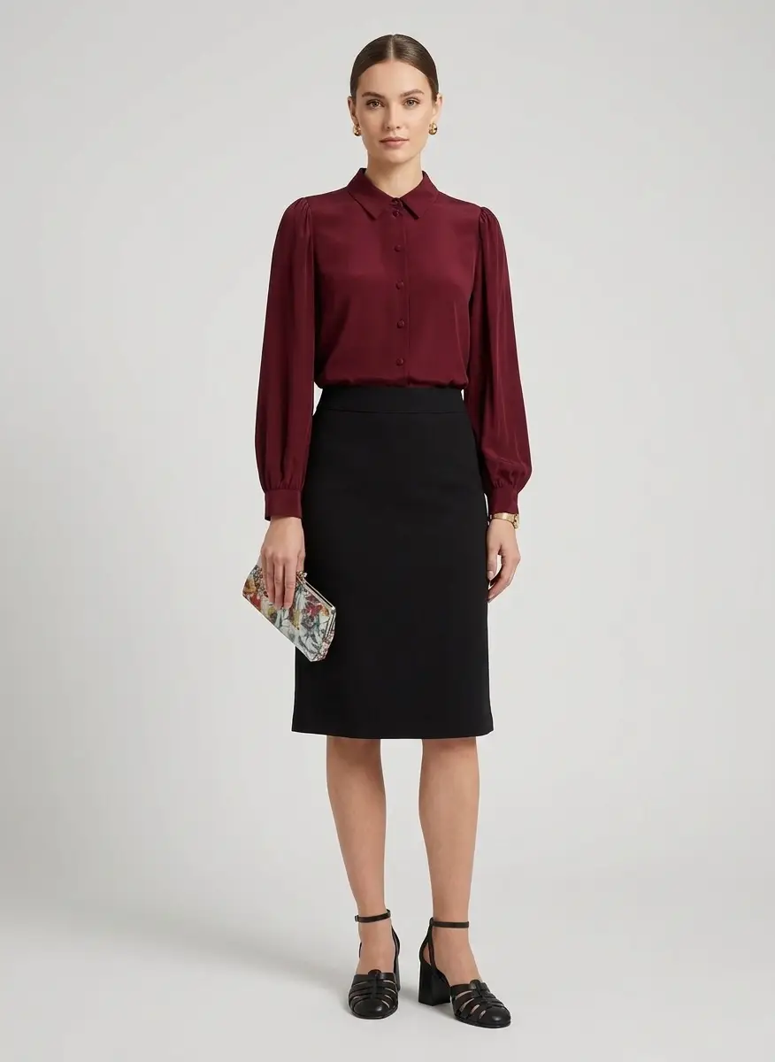 Armani Armani Collezioni Black Silk Formal Pencil Skirt XL 6
