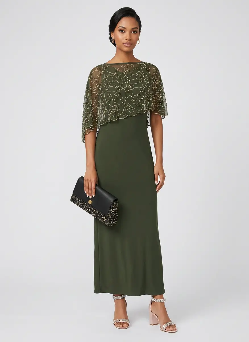 MSK Women's Boat-Neck Embellished-Cape Jersey-Knit Gown 5