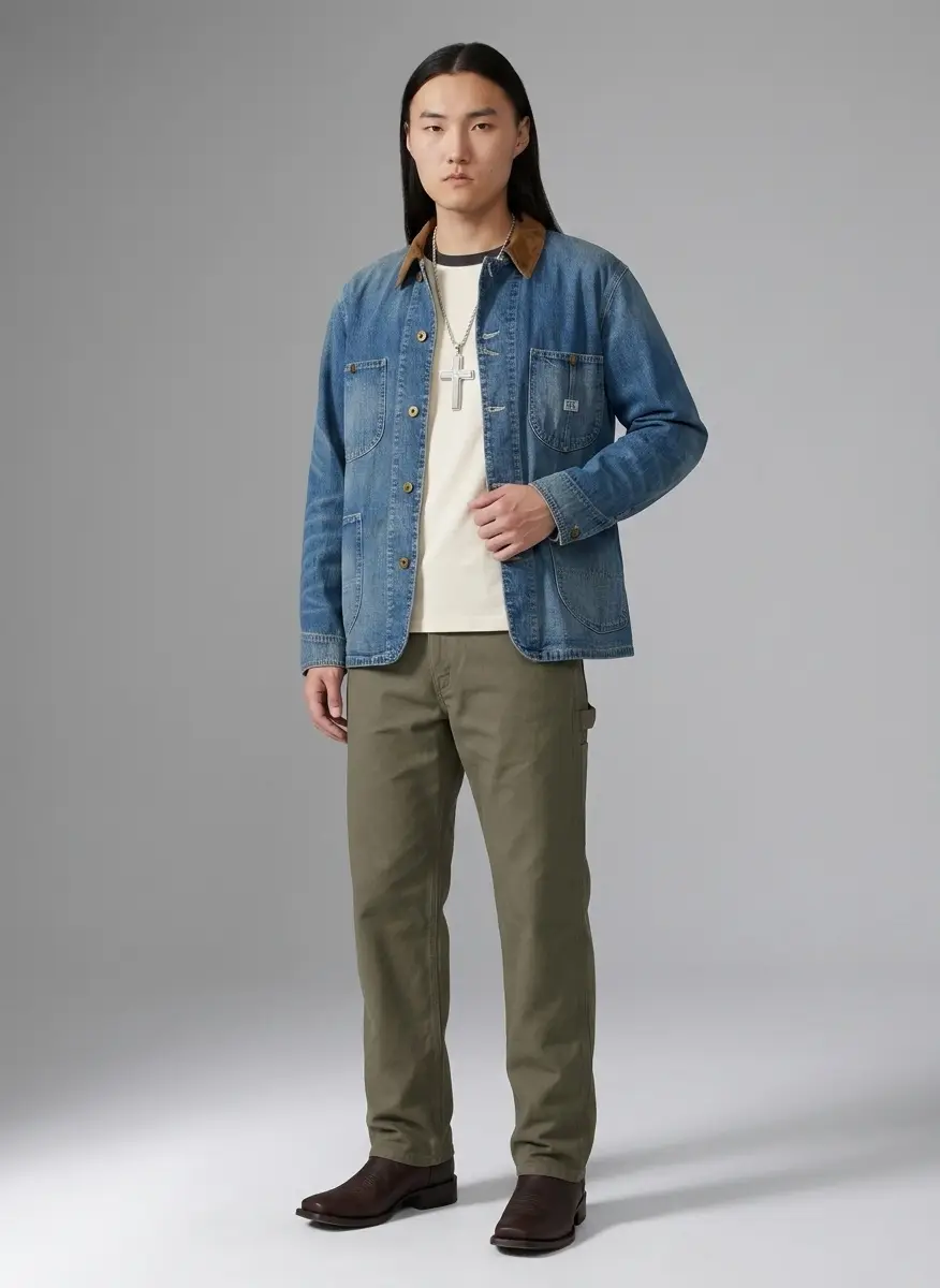 RRL Blue Corduroy-Collar Indigo Denim Jacket 5