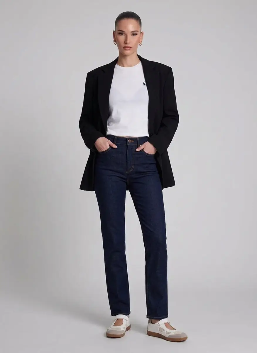 Lands' End Women's Tall Recover High Rise Straight Leg Blue Jeans 5