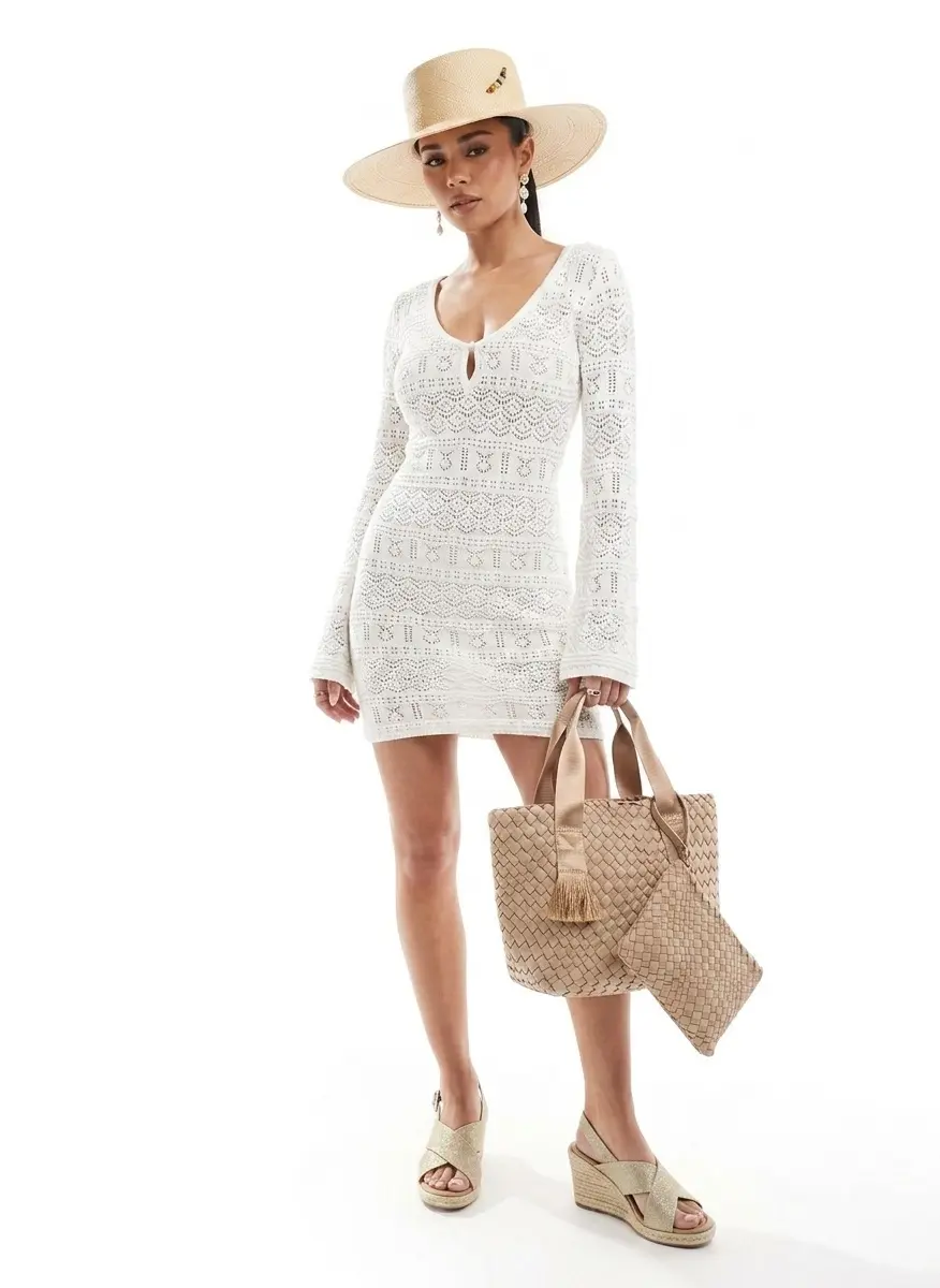bershka crochet dress - ECRU - L