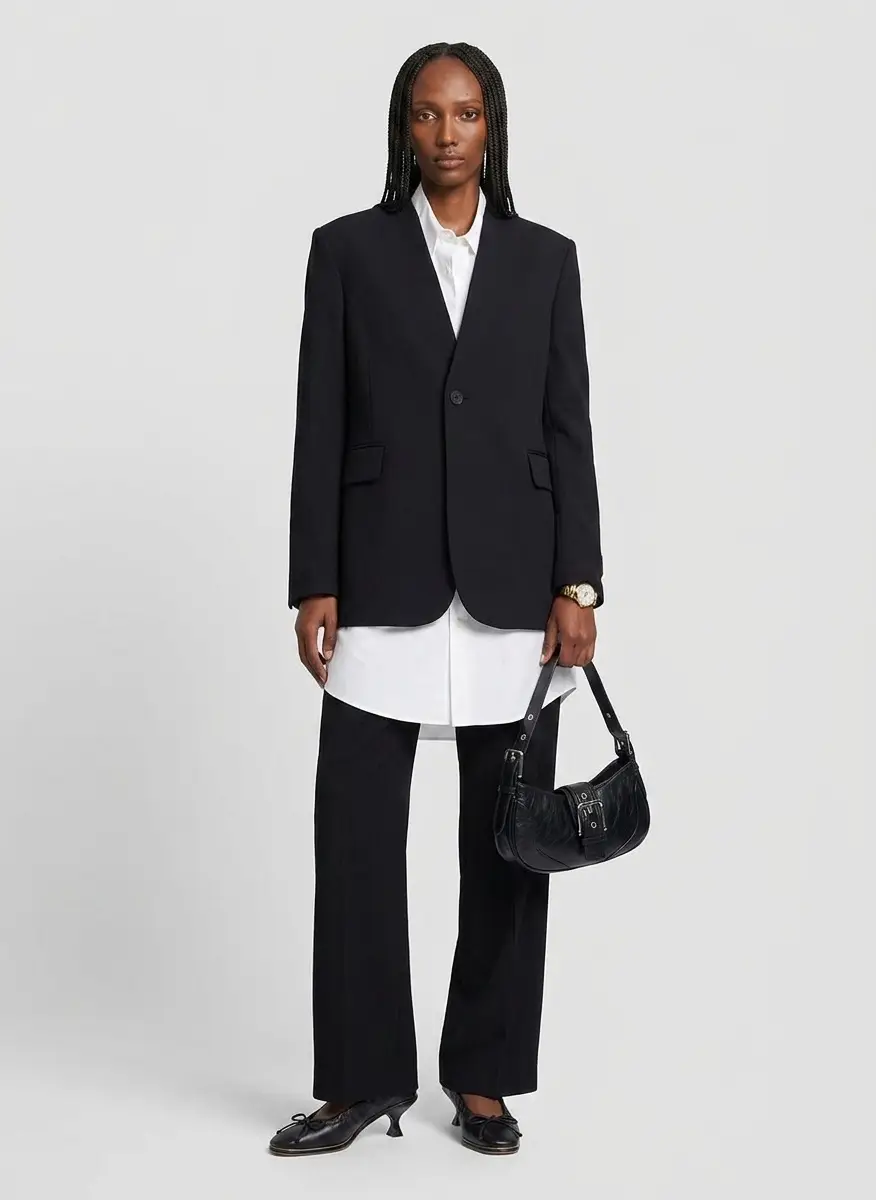 MM6 Black Collarless Tailoring Wool Blazer 6