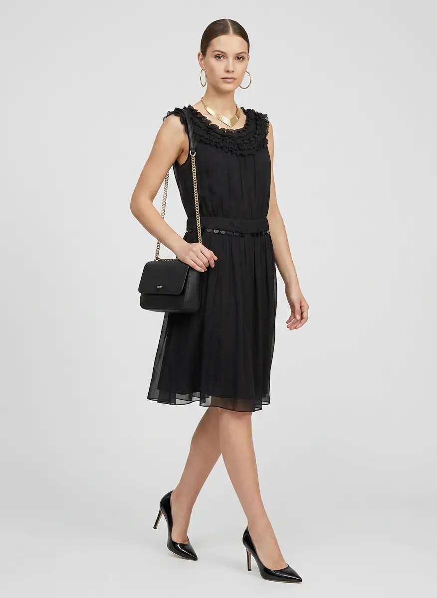 Moschino Moschino Cheap and Chic Vintage Black Metal Embellished Neck Silk Midi Dress M 7